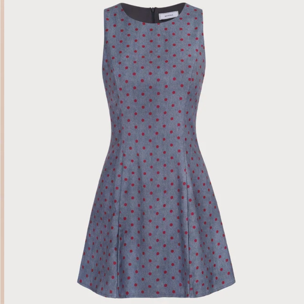 Polka Dot Sleeveless Dress - Blue and Red